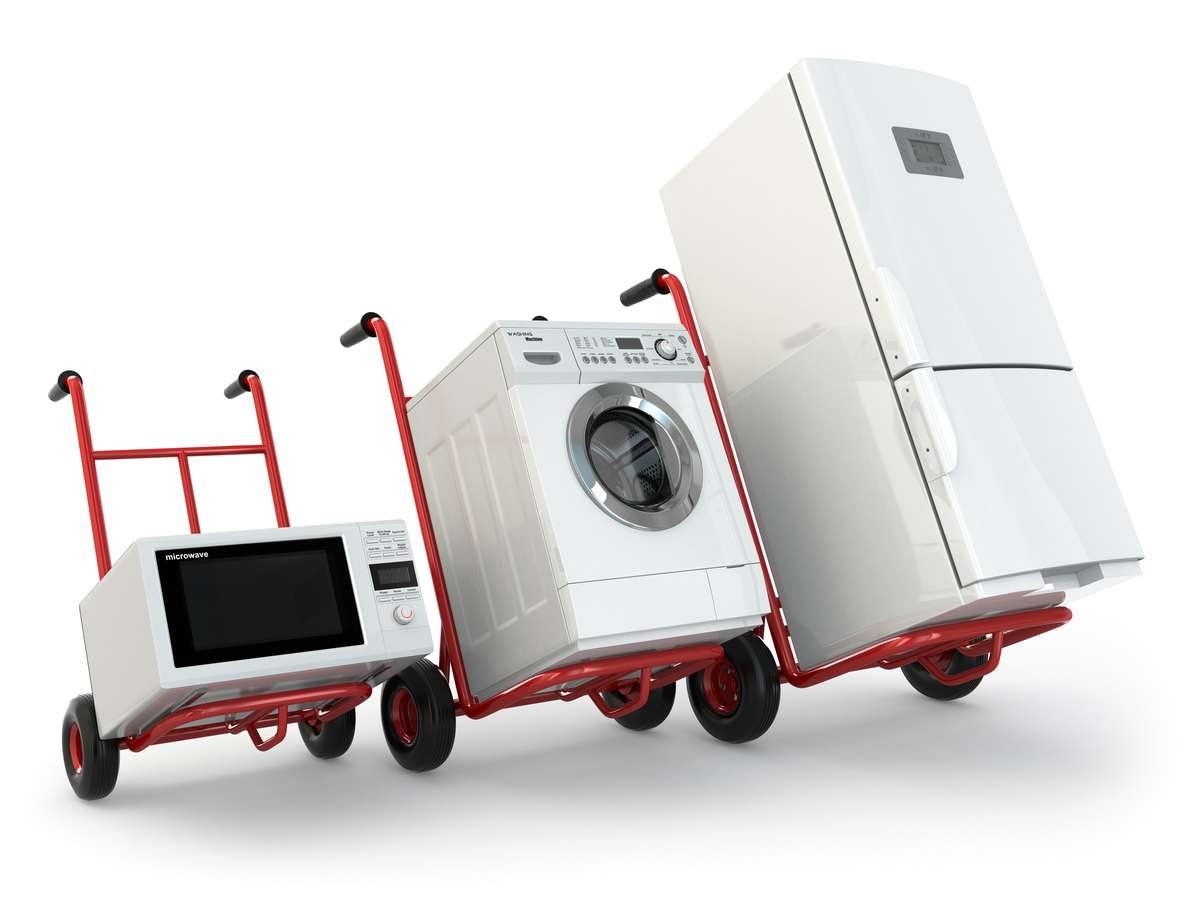 Boosting Rental Property ROI With New Appliances   Appliance Delivery. Hand Truck%2c Fridge%2c Washing Machine And Microwave (R) (S) 